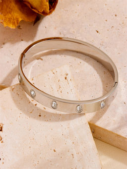 AQUASTREET - Round Zircon Openable 18K Silver Plated Waterproof Anti-Tarnish Kada