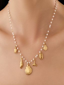 AQUASTREET - Shell and Sea Charms Pearl 18K Gold Plated Waterproof Anti-Tarnish Necklace