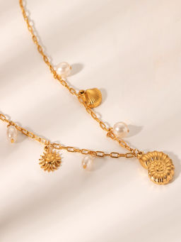 AQUASTREET - Shell and Sea Charms Pearl 18K Gold Plated Waterproof Anti-Tarnish Necklace