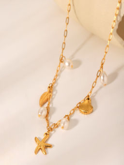 AQUASTREET - Starfish and Sea Charms Pearl 18K Gold Plated Waterproof Anti-Tarnish Necklace
