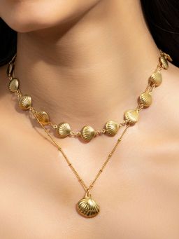 AQUASTREET - Shell 18K Gold Plated Waterproof Anti-Tarnish Necklace (Pack of 2)