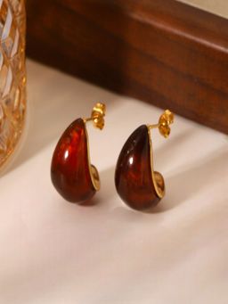 AQUASTREET - Red C-Shaped Studs 18K Gold Plated Waterproof Anti-Tarnish Earrings