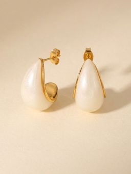 AQUASTREET - White C-Shaped Studs 18K Gold Plated Waterproof Anti-Tarnish Earrings