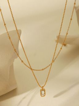 AQUASTREET - White Zircon Layered 18K Gold Plated Waterproof Anti-Tarnish Necklace