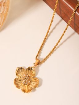 AQUASTREET - Zircon Floral Pendant 18K Gold Plated Waterproof Anti-Tarnish Necklace