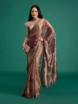Gajra Gang - Diwalicious Plum Wine Printed Saree with Unstitched Blouse