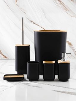 UMAI - 6pcs New Model Square Cover Bathroom Accessories Set, Black (Pack of 6)