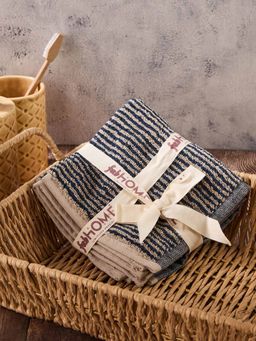 Fabindia - Navy Cotton Woven Ladder Stripe Towel (Pack of 2)