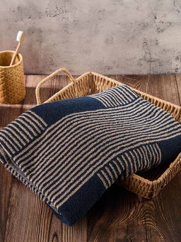 Fabindia - Navy Cotton Woven Ladder Stripe Towel