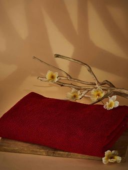 Fabindia - Red Cotton Woven Face Towel (Pack of 2)