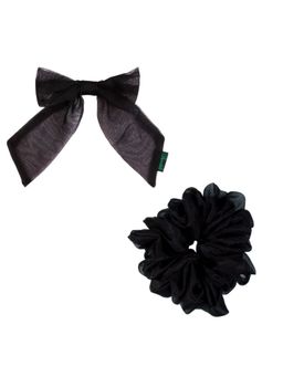 Arendelle - Organza Hair Bow and Scrunchie in Black (Set of 2)