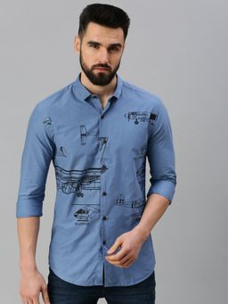 SHOWOFFFF - Men Full Sleeves Humour And Comic Blue Shirt