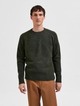Selected - Round Neck Knitted Pullover-Green