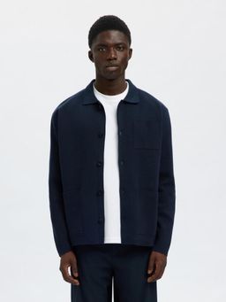 Selected - Men Dark Blue Relaxed Fit Polo Cardigan Sweater