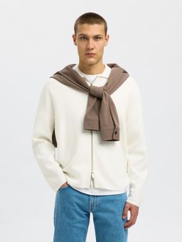 Selected - Men Beige Zip Up Knitted Cardigan Sweater