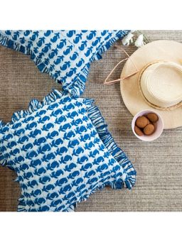 House of Ekam - Indigo Paisley Ruffle Cushion Cover