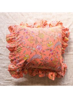House of Ekam - Orange Spring Ruffle Cushion Cover