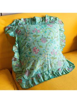 House of Ekam - Green Spring Ruffle Cushion Cover