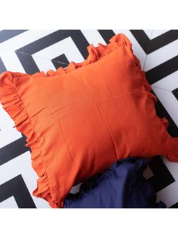 House of Ekam - Solid Orange Ruffle Cushion Cover