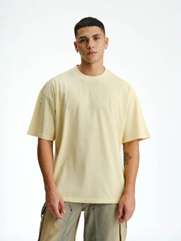 Bonkers Corner - Solid Pastel Yellow Soft Jersey Oversized T-Shirt
