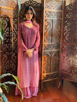 Label Aishwaryrika - Misty Purple Chikankari And Mukaish Ring Work Kurta
