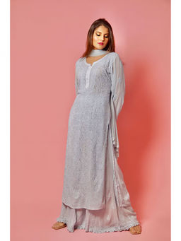 Label Aishwaryrika - Powder Grey Chikankari Kurta