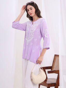 Sufiza Lifestyle - Chikankari Lavender Modal Cotton Kurti