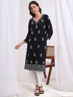 Sufiza Lifestyle - Chikankari Black Color Organic Cotton Kurta