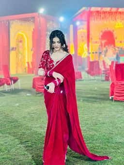 JATRIQQ - Magenta Premium Magenta Satin Silk Saree with Stitched Embroidery Blouse