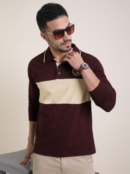 DILLINGER - Mens Wine Long Sleeve Regular Fit Cut & Sew Polo T-Shirt