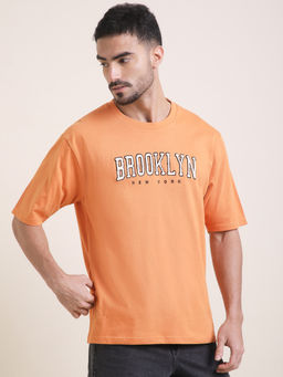 DILLINGER - Mens Orange Oversized Short Sleeve Embroidery T-Shirt