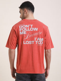 Difference of Opinion - Mens Orange Oversized Acid Wash T-Shirt