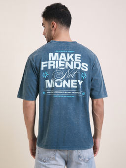 Difference of Opinion - Mens Blue Oversized Acid Wash T-Shirt
