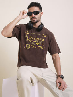 Difference of Opinion - Mens Brown Oversized Acid Wash T-Shirt