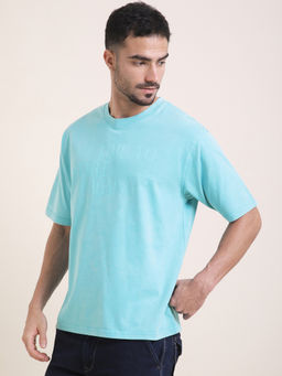 Difference of Opinion - Mens Blue Oversized Acid Wash Typography T-Shirt