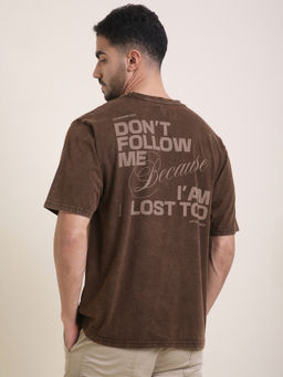 Difference of Opinion - Mens Brown Oversized Acid Wash T-Shirt