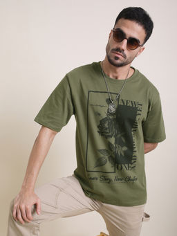 Difference of Opinion - Mens Olive Oversized Short Sleeve Printed T-Shirt