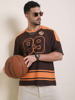 Difference of Opinion - Mens Brown Oversized Short Sleeve Printed T-Shirt