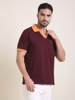 Difference of Opinion - Mens Wine Relaxed Fit Typograhy Polo T-Shirt