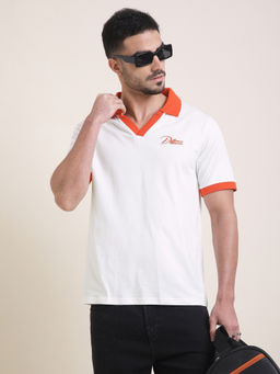 Difference of Opinion - Mens White Relaxed Fit Embroidery Polo T-Shirt