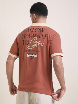 Difference of Opinion - Mens Rust Relaxed Fit Embroidery Polo T-Shirt