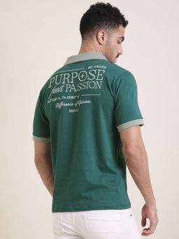Difference of Opinion - Mens Green Relaxed Fit Embroidery Polo T-Shirt
