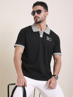 Difference of Opinion - Mens Black Relaxed Fit Embroidery Polo T-Shirt