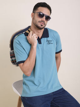 Difference of Opinion - Mens Blue Relaxed Fit Embroidery Polo T-Shirt
