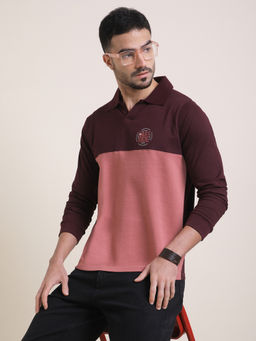 Difference of Opinion - Mens Wine Long Sleeve Cut & Sew Polo T-Shirt