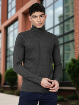 Kryptic - Men Charcoal Cotton Solid Full Sleeve T-Shirt