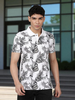 Kryptic - Men Black Cotton Floral Printed Polo T-Shirt
