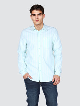 Wrangler - Men Green Striped Regular Fit Shirt