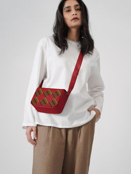 DailyObjects - Red Striped Checks Sol Box Shoulder Bag