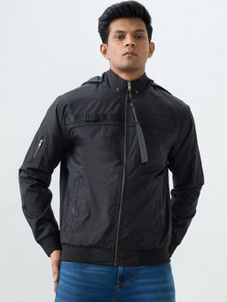 Spykar - Black Straight Fit Hooded Jackets for Men